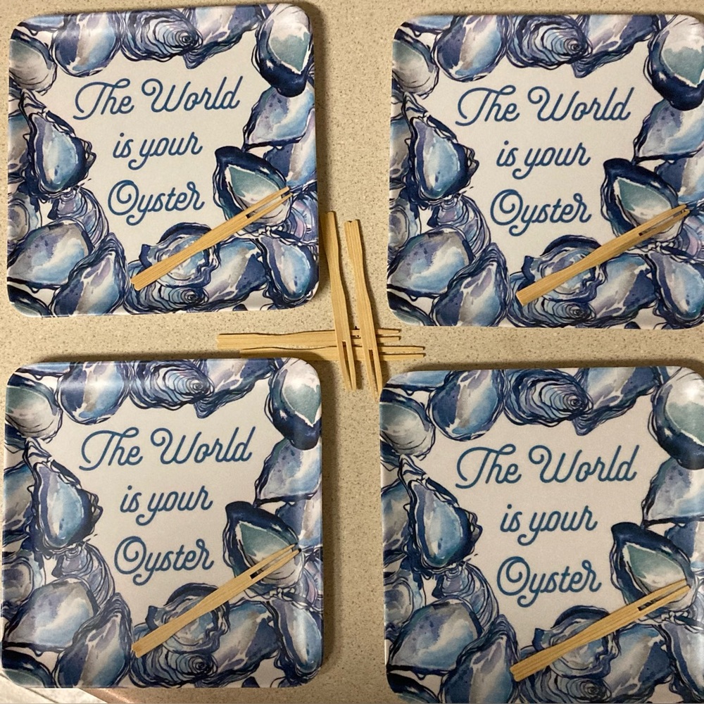 NWT Sigrid Olsen Melamine Oyster-Themed Appetizer Plates Set of 4 Tapas Plates